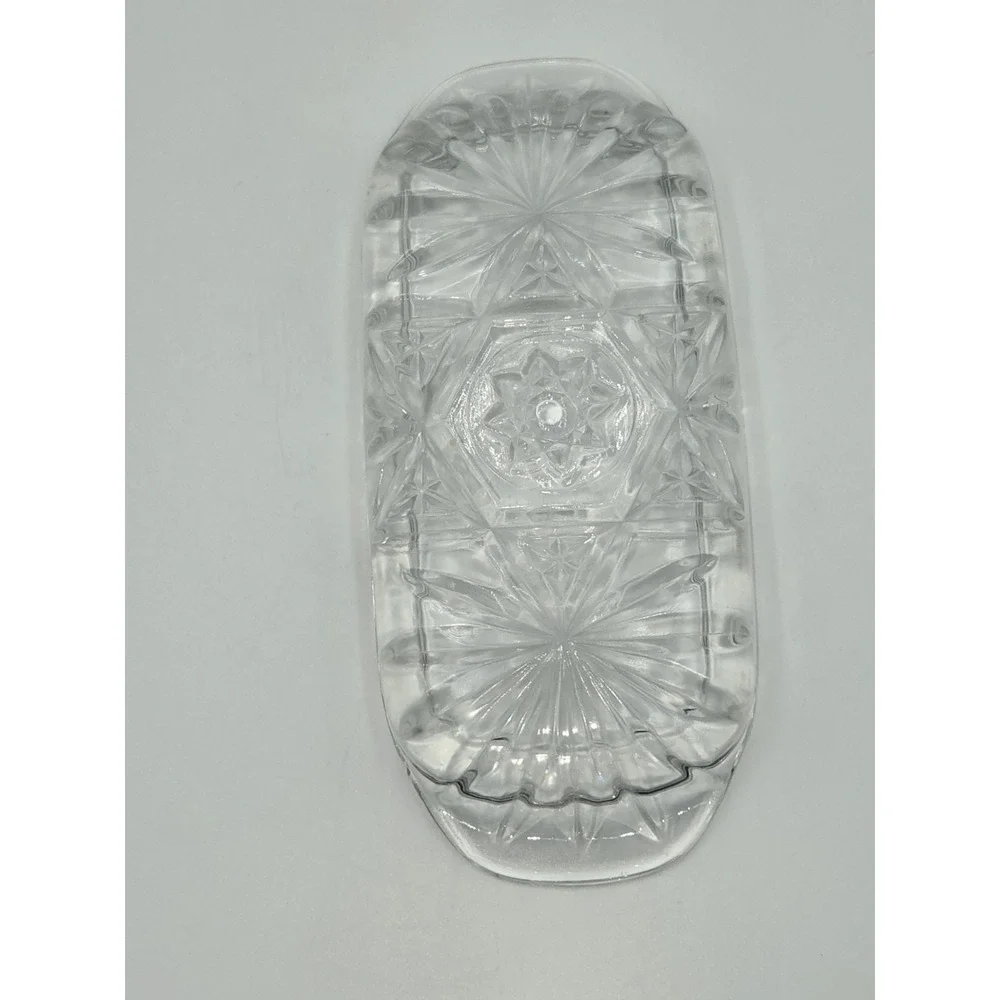 Vintage Pressed Glass Butter Dish With Lid Starburst Pattern Clear‎ Rectangle